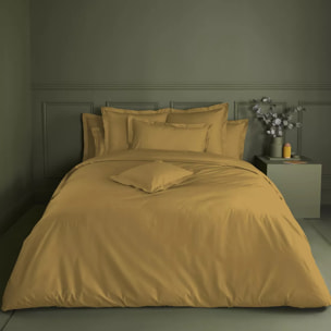 Drap housse duo percale de coton uni jaune La percale francaise safran