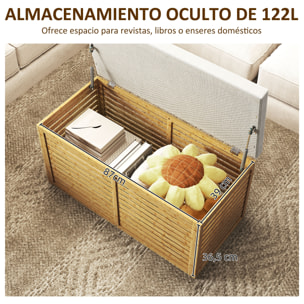 Baúl de Almacenaje para Dormitorio 122L Taburete de Almacenaje Tapizado en Lino Sintético con Cojín Marco de Bambú para Entrada Salón 90x42x43 cm Gris y Natural