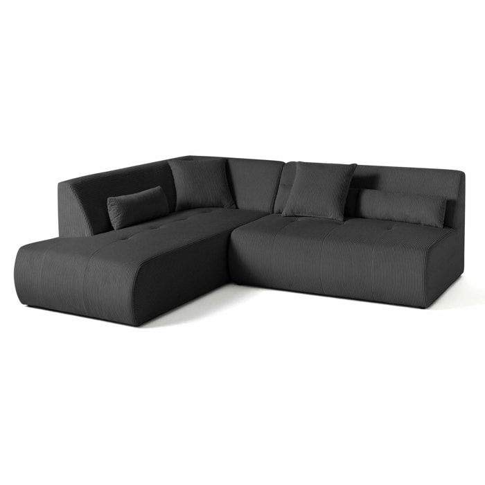 Onyx - canapé modulable d'angle gauche - 5 places - en velours côtelé - Gris foncé
