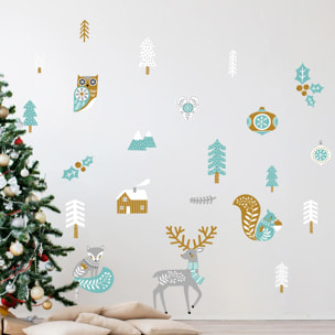 Stickers Noël cerf et renard scandinave - Autocollants stickers adhésifs noël - décoration fêtes