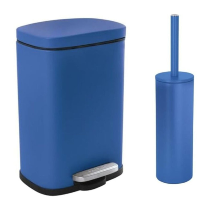 Set Poubelle à  pédale 5L & Brosse Wc AKIRA Bleu roi mat Spirella
