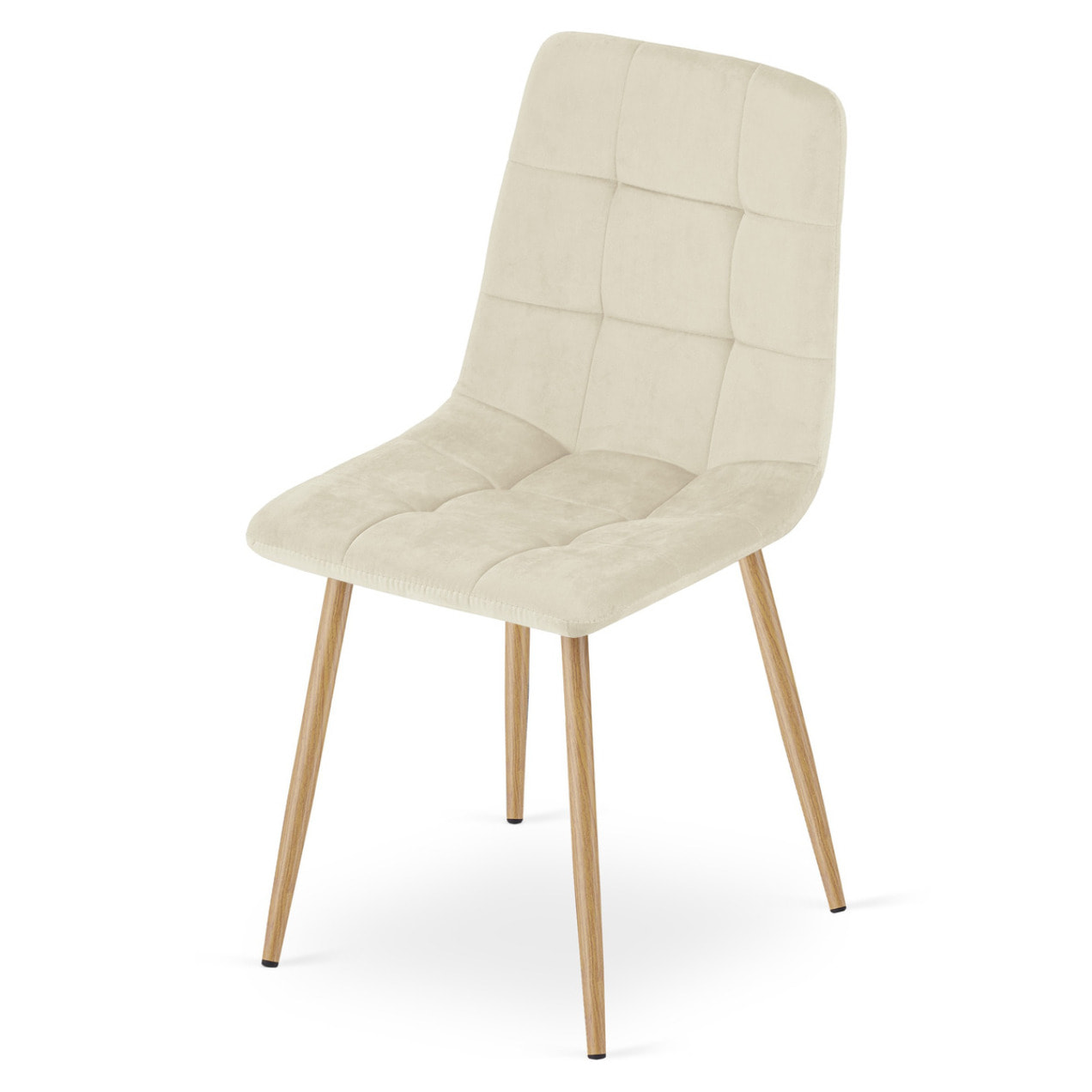 Set di 4 Sedie Kara in Velluto Beige con Gambe Effetto Legno