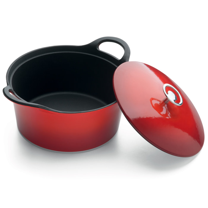 Volcan - Cocotte ronde 24cm fonte de fer émaillée rouge avec couvercle