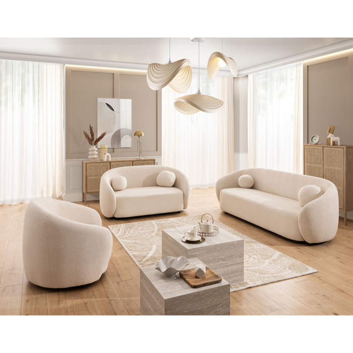 Flore - Canapé droit 3 places en tissu bouclette - Beige