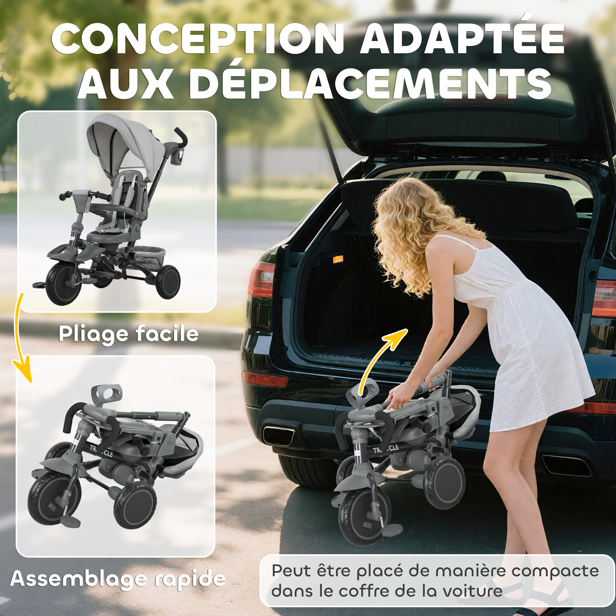 Tricycle évolutif pliable réglable 6 en 1 gris