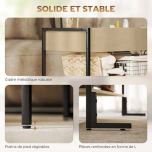 Table basse relevable style industriel - étagère - plateau relevable H.46-59 cm - métal noir effet bois clair