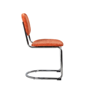 Lot de 2 chaises cantilever arrondie métal. tissu chenille orange et pieds chromés - L 47 x P 54.5 x H 81cm - Maloa