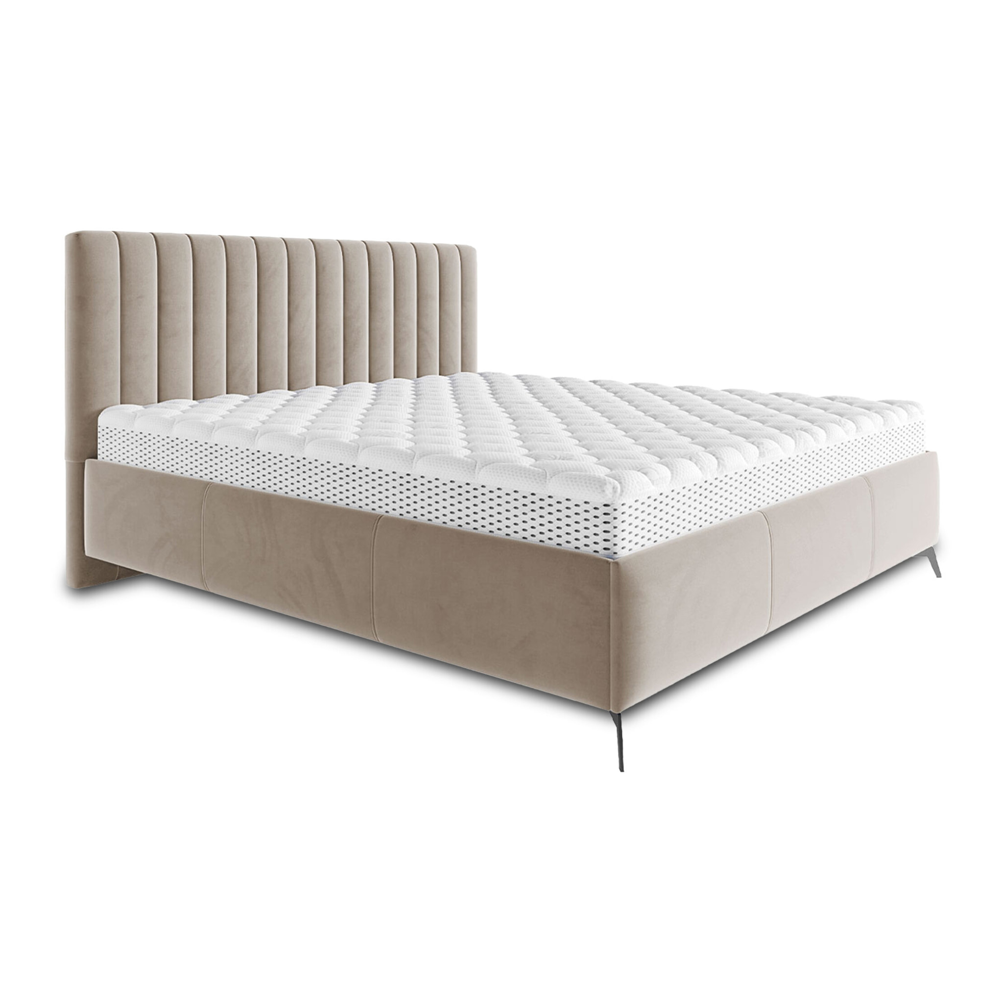 Mendoza - lit coffre - 180x200 - sommier inclus - en velours - Beige