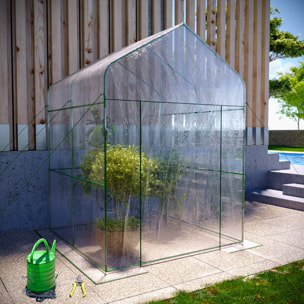 Serra Da Giardino Per Orto Senza Ripiani Telaio In Metallo Casetta In Acciaio Telo Trasparente PVC Porta Avvolgibile Apertura Cerniera 143x143x195 Cm