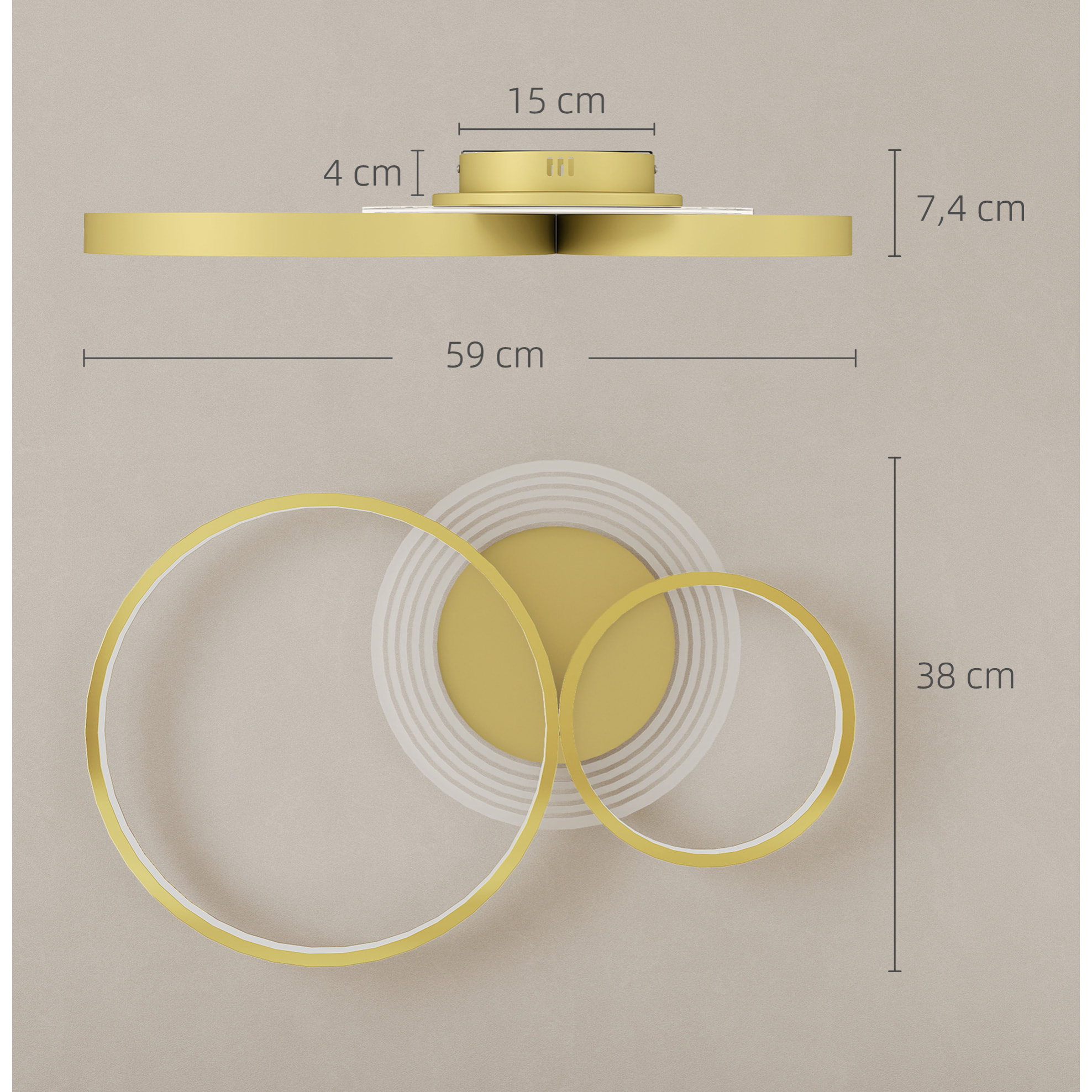 Lámpara de Techo LED 40W Plafón LED Techo Moderno 3000 K/4000 K/6500 K para Dormitorio Salón Cocina Comedor Dorado