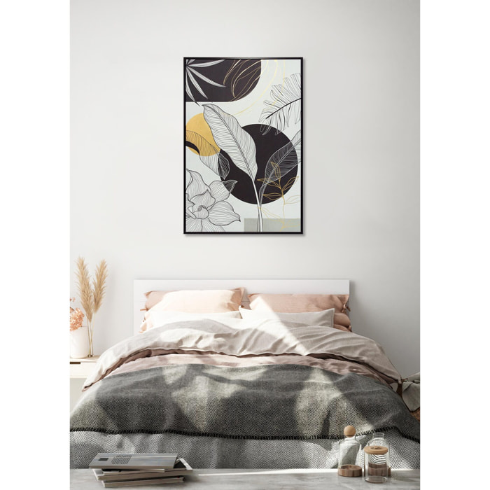 Cuadro Boho poliéster negro-blanco-dorado 92x62x4 cm