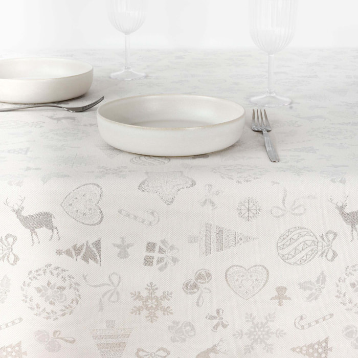 Nappe Anti-tâches Toucher du Tissu Jacquard R22119 Natural Plata Lurex