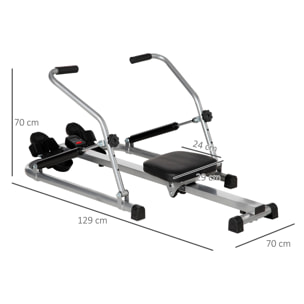 Máquina de Remo Hidráulico Plegable con 4 Niveles de Resistencia Monitor Digital y Pedal Antideslizante para Fitness en Casa Acero 129x70x70 cm Negro y Plata