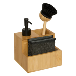 Distributeur à savon avec brosse et éponge bambou