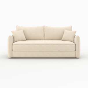 Canapé convertible 3 places en tissu effet lin blanc cassé - Céleste