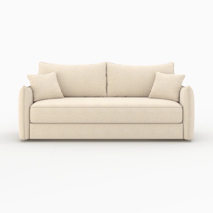 Canapé convertible 3 places en tissu effet lin blanc cassé - Céleste