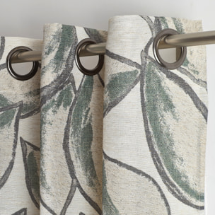 Rideau poly-lin imprimé feuilles aquarelle - Vert