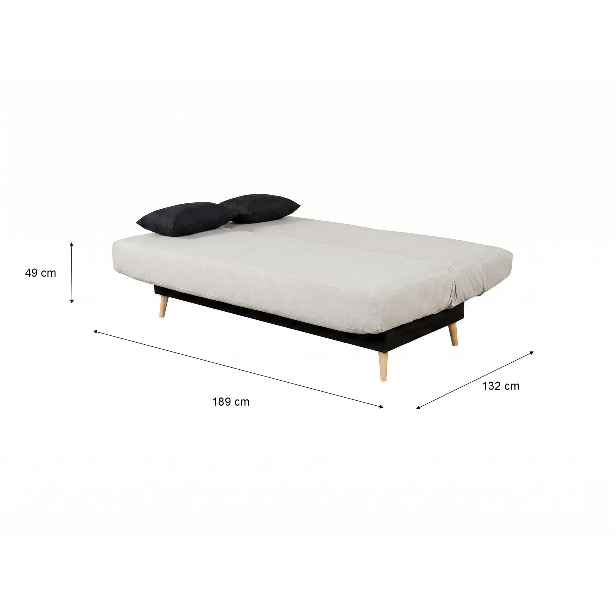 Canapé convertible Zephir, matelas Simmons, 130 x 190 cm, 2 coussins offerts, Aba perle