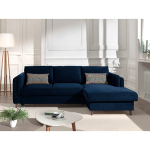 Brooke - canapé d'angle droit - convertible avec coffre - 4 places - en velours - Bleu nuit