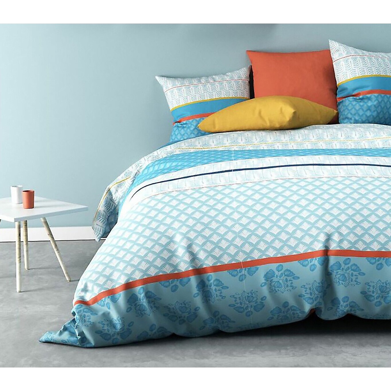 Parure Housse De Couette 3pcs avec Taies oreiller 100% coton 57fils Eva Blue