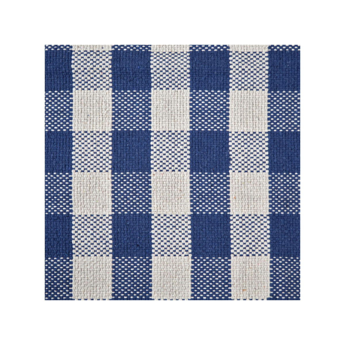 Tapis en coton avec carreaux bleu et blanc et franges - DENIM