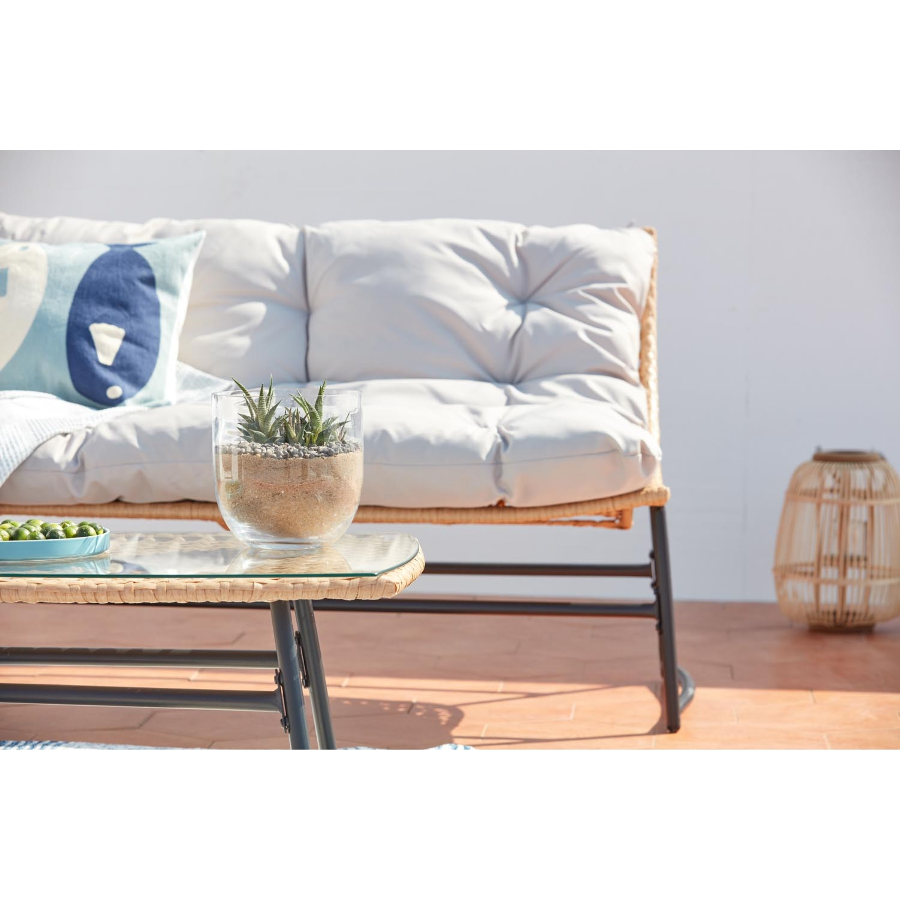 Salon de jardin bas 4 places en résine rotin & acier GOLA