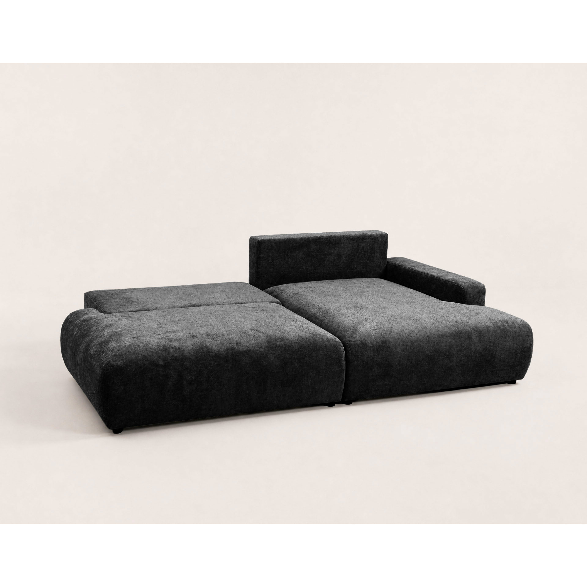 Pivoine - Canapé d'angle ouvert droit 4 places convertible avec coffre en tissu texturé - Noir