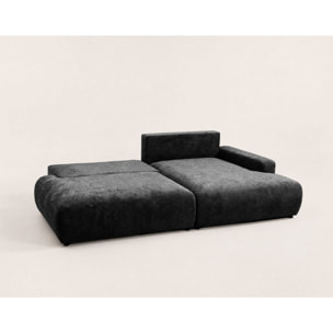 Pivoine - Canapé d'angle ouvert droit 4 places convertible avec coffre en tissu texturé - Noir