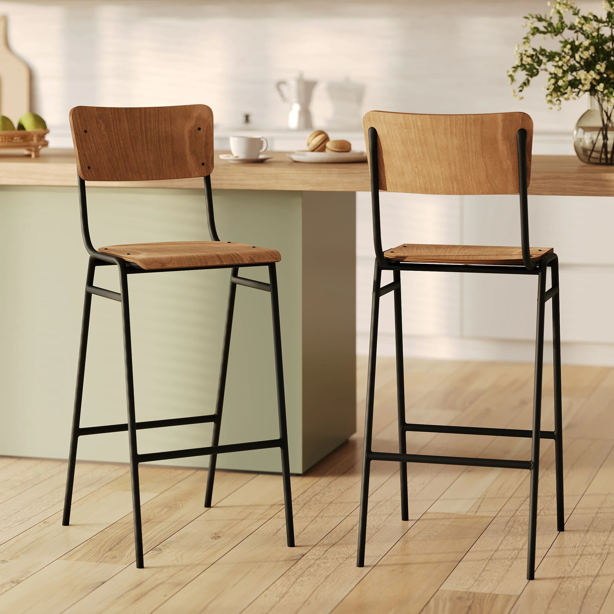 Lot de 2 chaises de bar 75 cm en bois - Clem