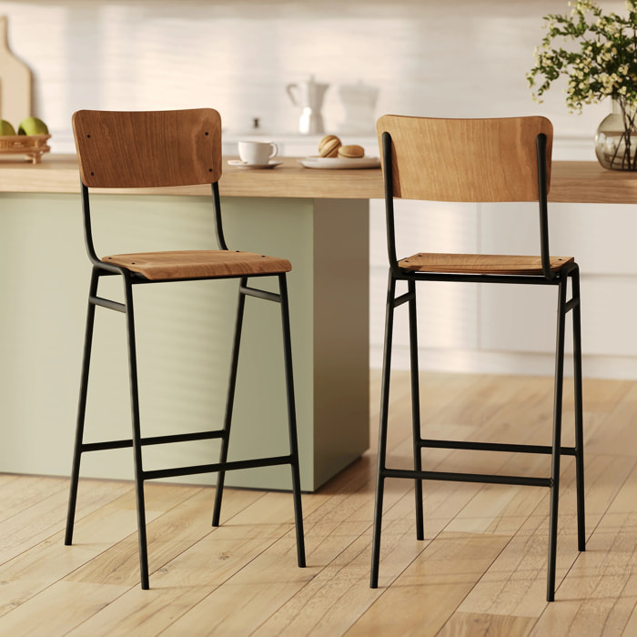 Lot de 2 chaises de bar 75 cm en bois - Clem