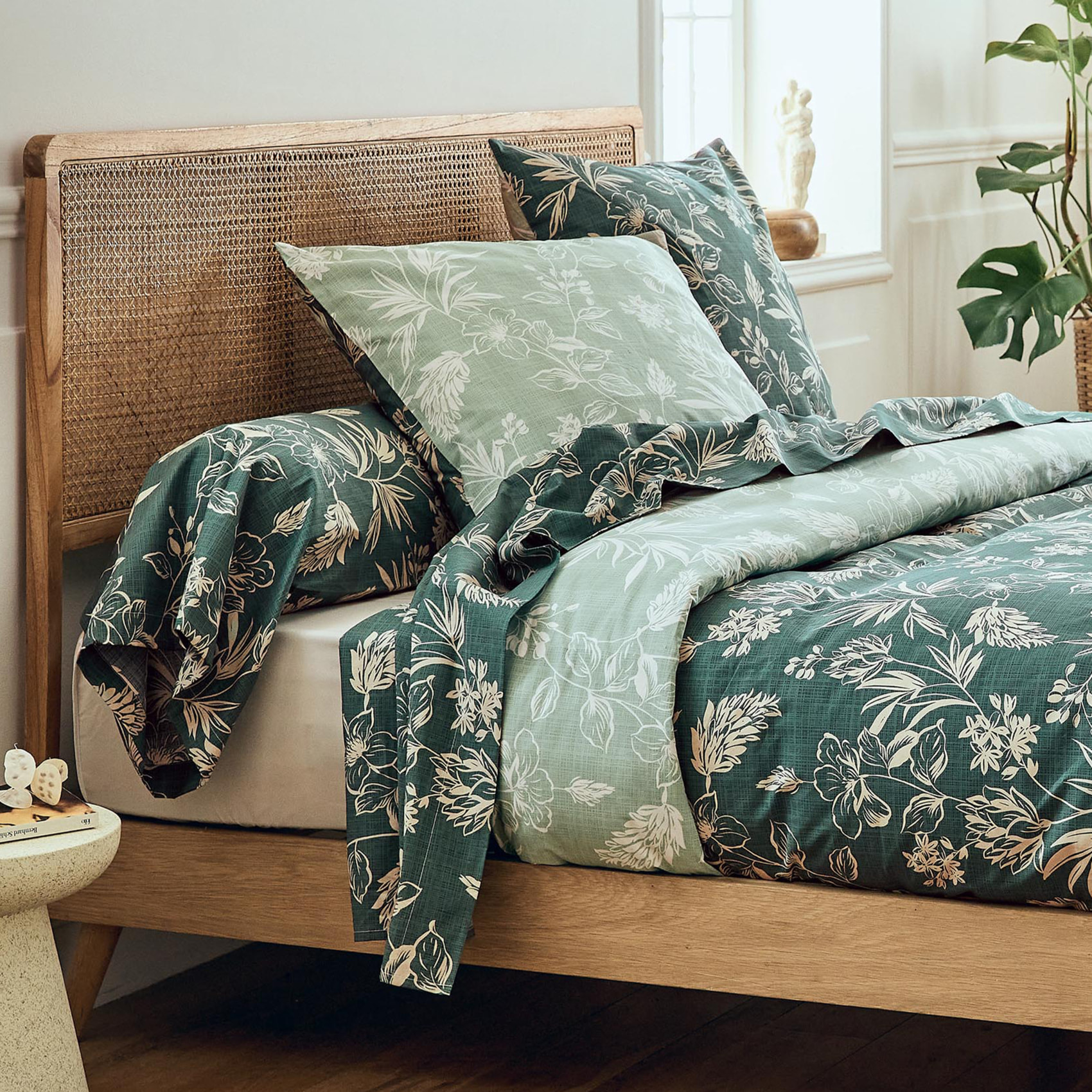 Parure de lit 2 pièces percale de coton végétal housse de couette + taie - Vert