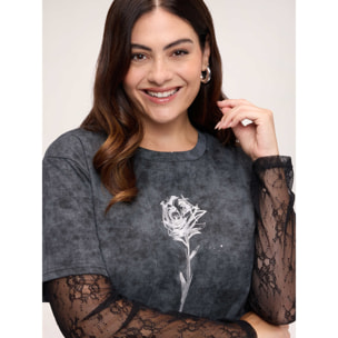 Fiorella Rubino - T-shirt con maniche in pizzo - Nero