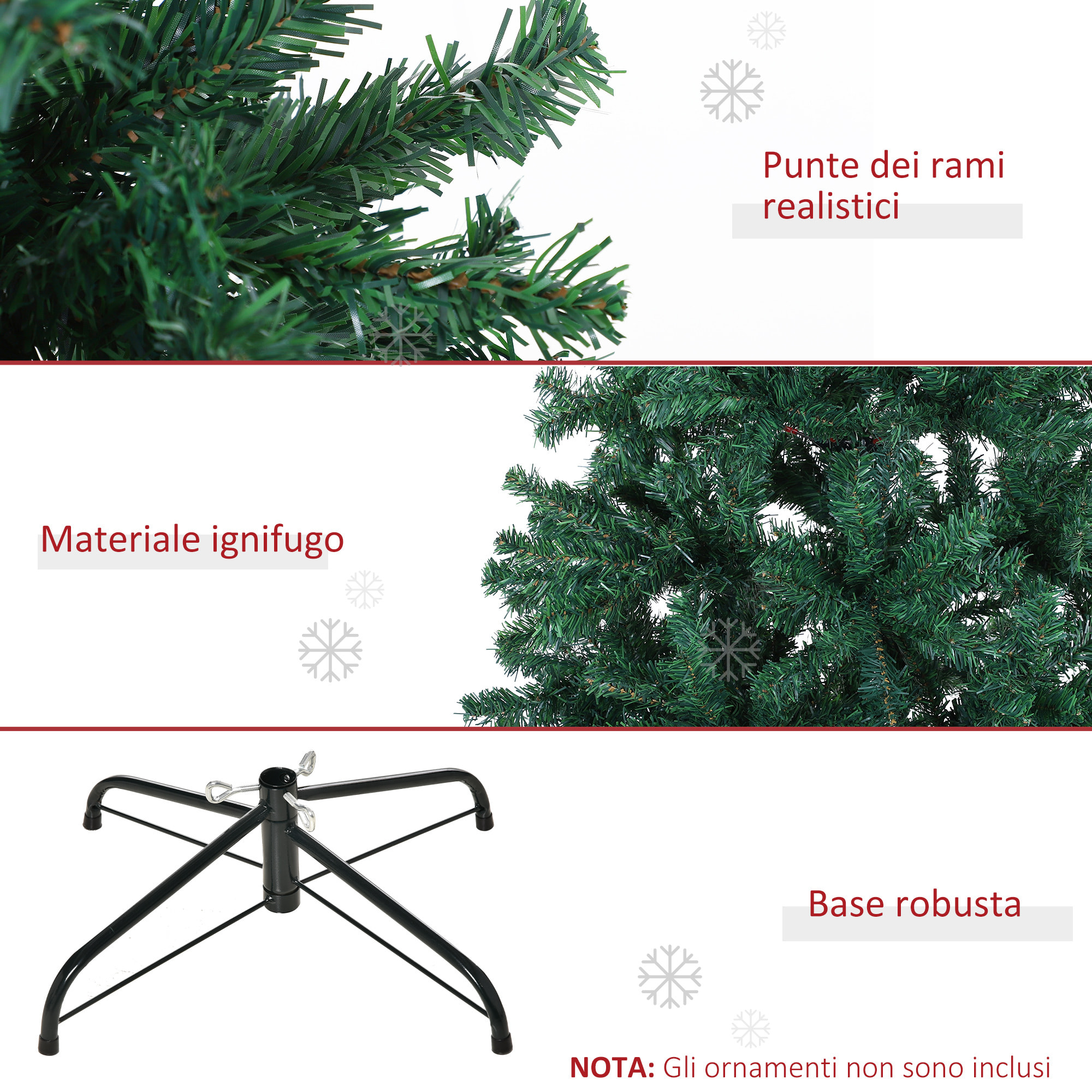 Homcom Albero di Natale Artificiale 180cm 1000 punte Folto e Realistico Verde Ð¤102cm