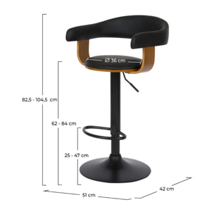 Chaise de bar réglable 62/84 cm en cuir synthétique noir - Harold