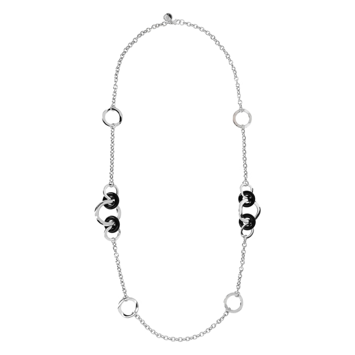 Collana Lunga White con Anelli Martellati e Onice Nero