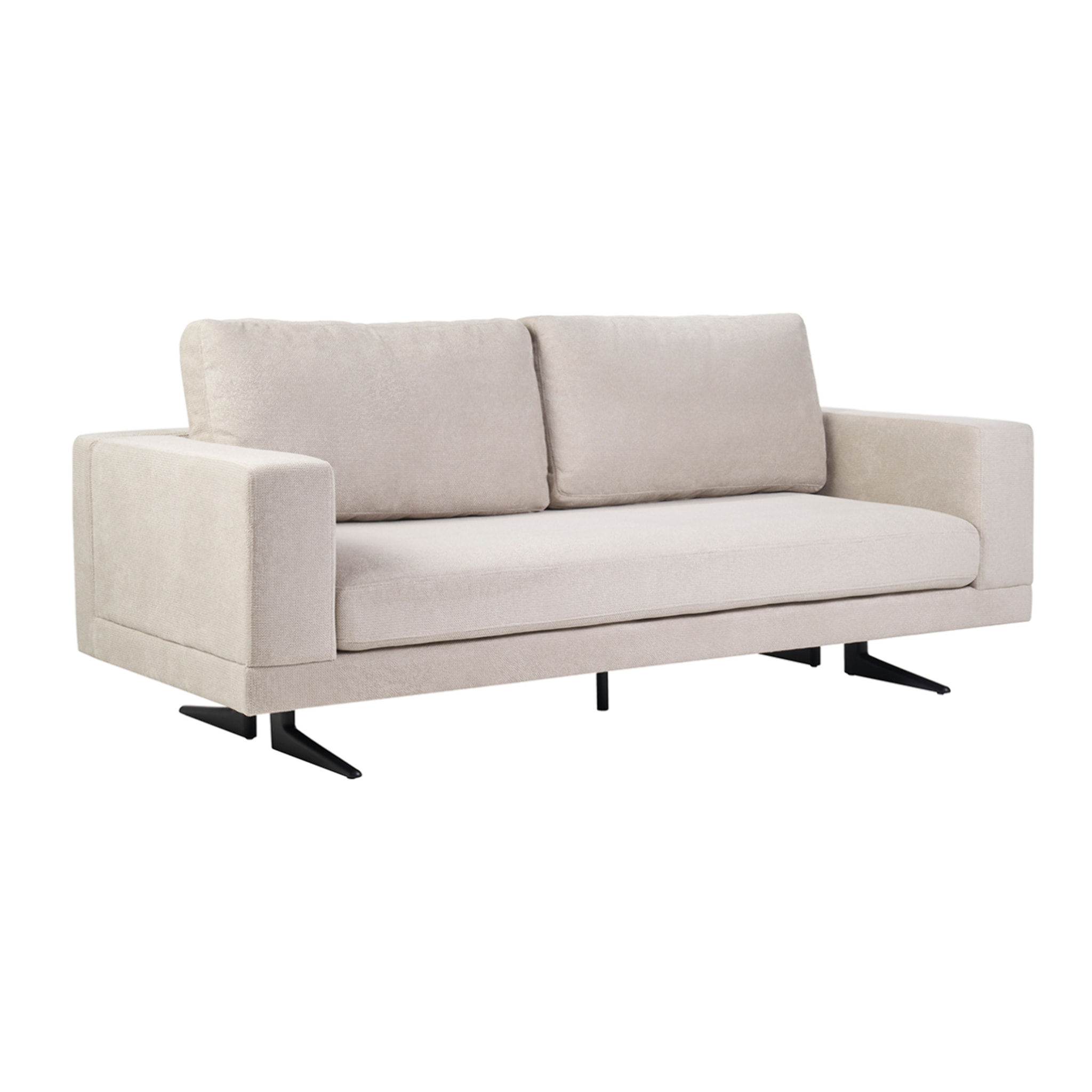 Canapé design 3 places en tissu chenille beige et métal noir LENNON