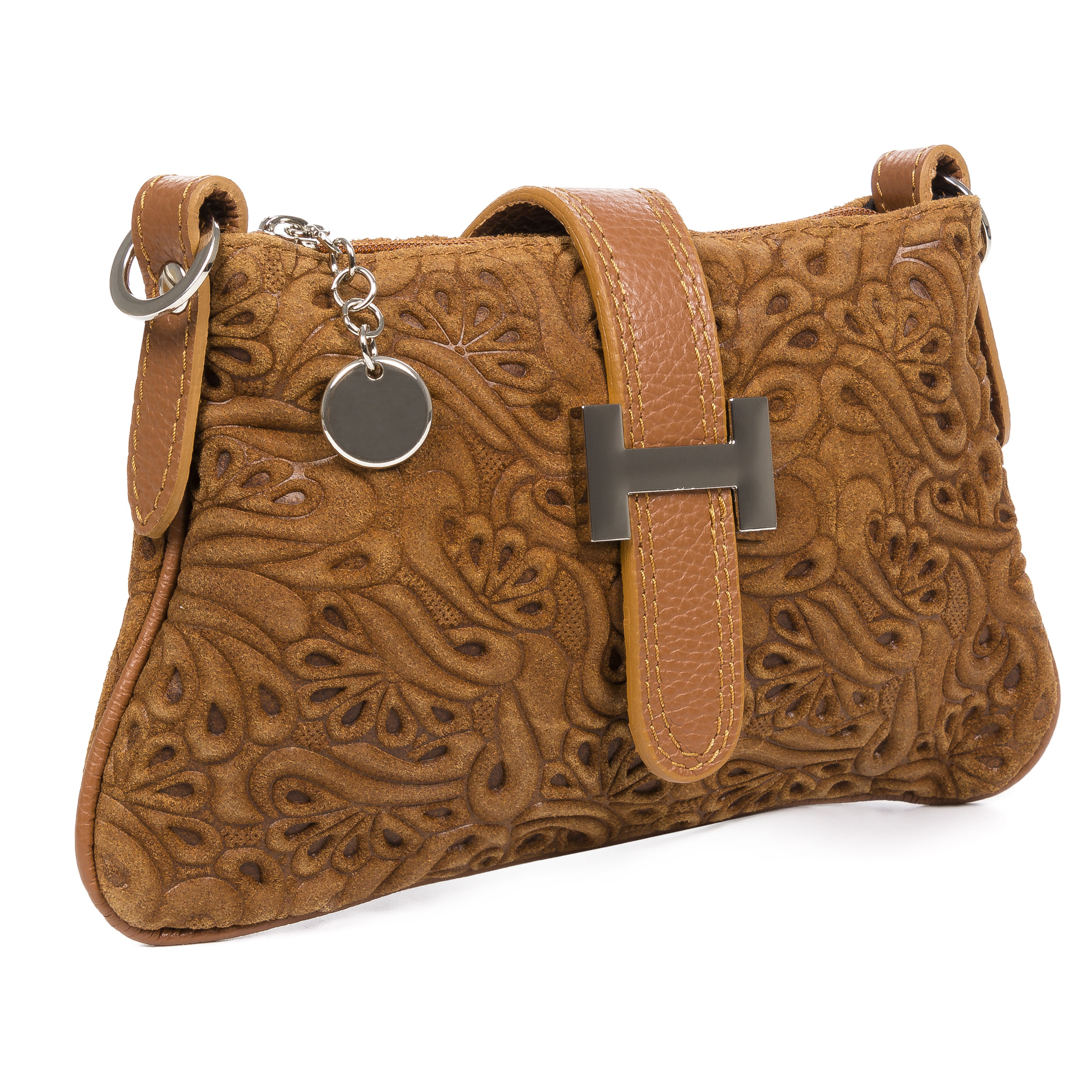 Allerona Bolso de mano Mujer. Piel auténtica Gamuza Grabado Fantasía.