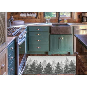 Tappeto Jacquard Ideale Cucina Ingresso Made In Italy Antiscivolo, Lavabile, Morbido Disegno Abeti Grigio By Suardi