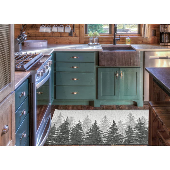 Tappeto Jacquard Ideale Cucina Ingresso Made In Italy Antiscivolo, Lavabile, Morbido Disegno Abeti Grigio By Suardi