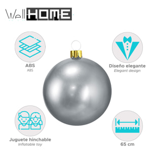 Bola de navidad inflable plateada de 6,5cm con ventosa
