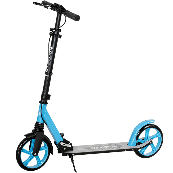 Patinete Plegable para Adultos y Niños de +14 Años Scooter Ligero con Manillar Ajustable Grandes Ruedas Ø200 mm Amortiguador y Freno Aluminio Carga 100 kg 91,5x36,5x91-104 cm Azul