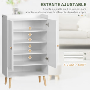 HOMCOM Mueble Zapatero con 2 Puertas Armario de Zapatos con Estante Abierto y Estantes Ajustables para 15 Pares de Zapatos para Pasillo Entrada 60x33x100 cm Blanco