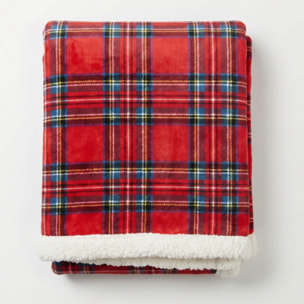 Coperta in Pile con Interno Sherpa Effetto Agnellino, Plaid Morbido e Caldo con Fantasia Tartan Scozzese, Ideale per Divano e Letto