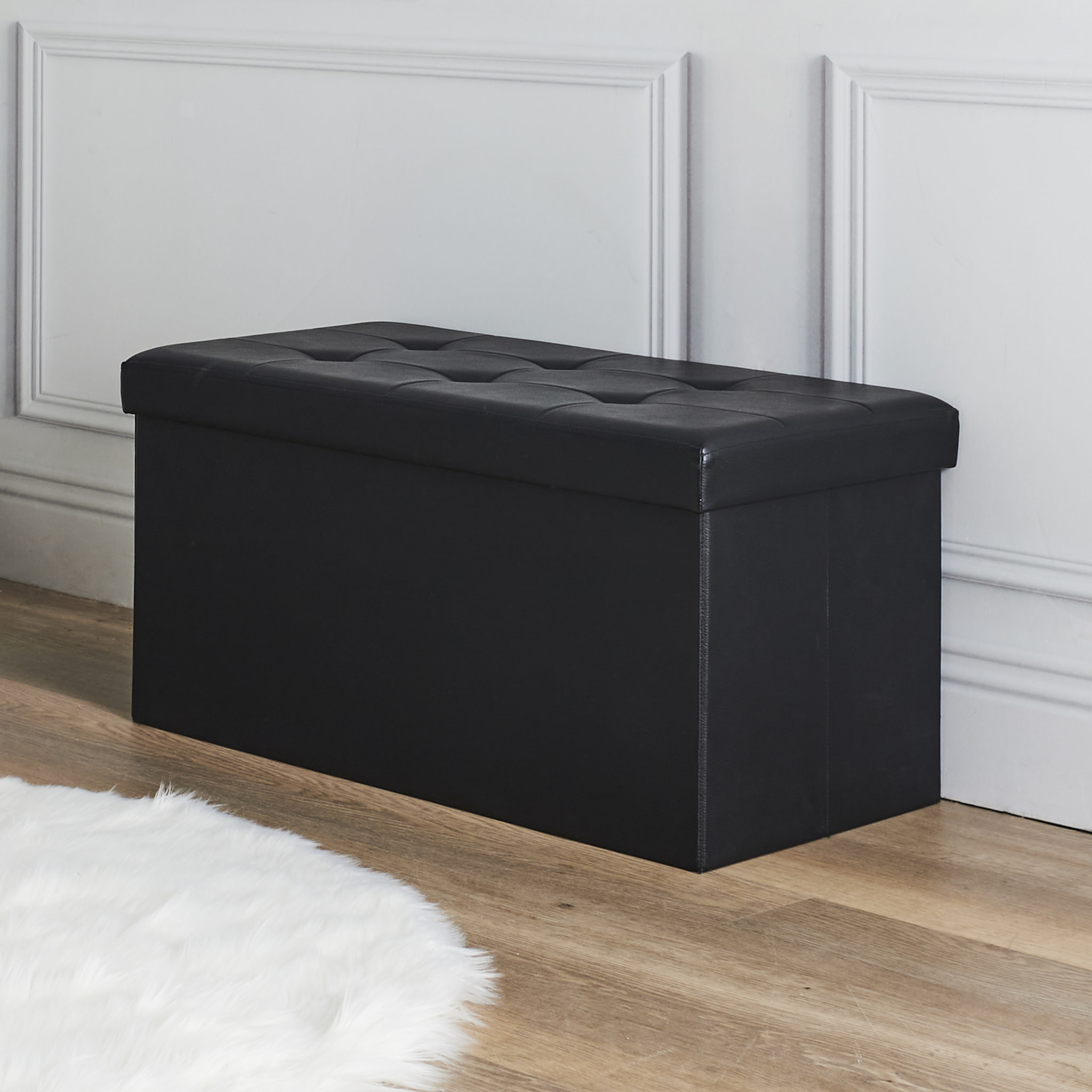 Coffre Banc Pliable Pu Noir