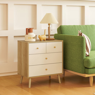 Cómoda de 4 Cajones Cómoda para Dormitorio con Tiradores de Madera Cajonera Estrecha para Salón Pasillo 60x35x65 cm Roble y Blanco