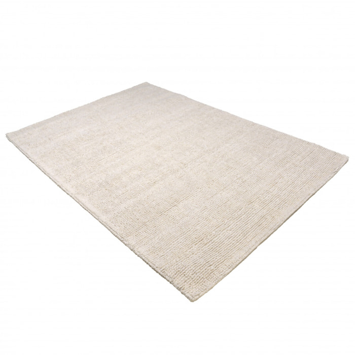 CHARLES - Tapis rectangulaire 160x230cm en laine bouclée couleur ivoire