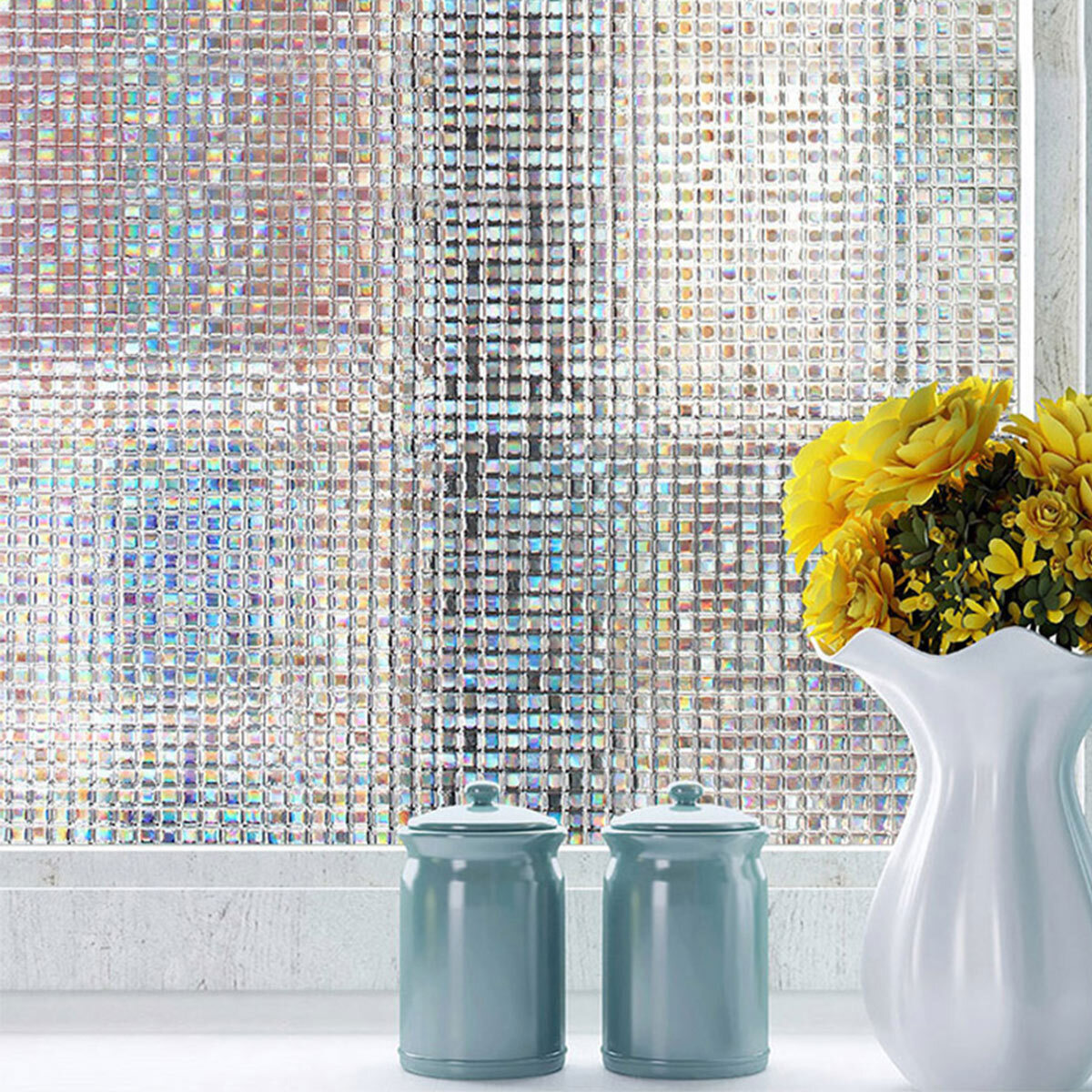 Rouleau occultant vitrostatique petits carreaux au mètre - Film Anti Regard Electrostatique Occultant Vitre Anti UV