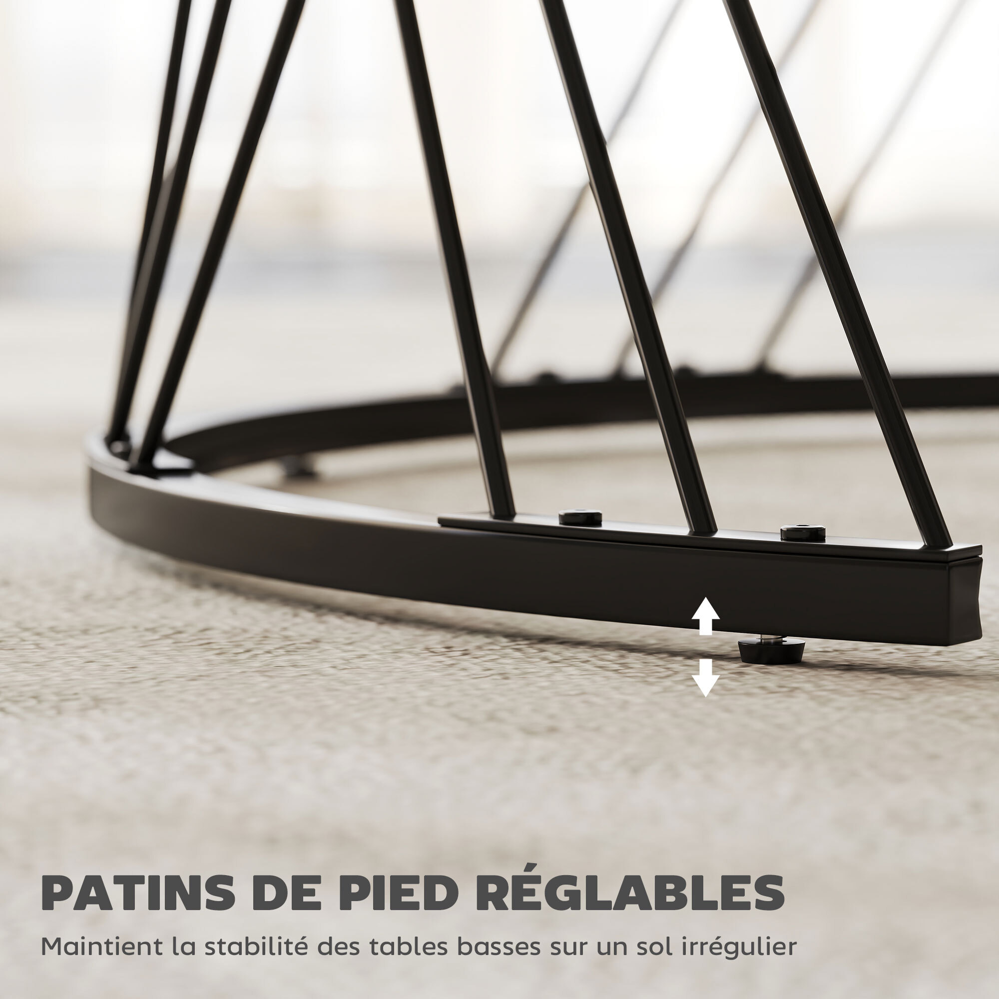 Lot de 2 tables basses design gigognes rondes dia. 70/44,5 cm métal noir effet marbre gris blanc