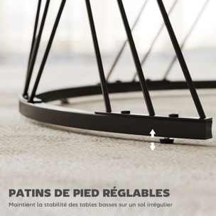 Lot de 2 tables basses design gigognes rondes dia. 70/44,5 cm métal noir effet marbre gris blanc