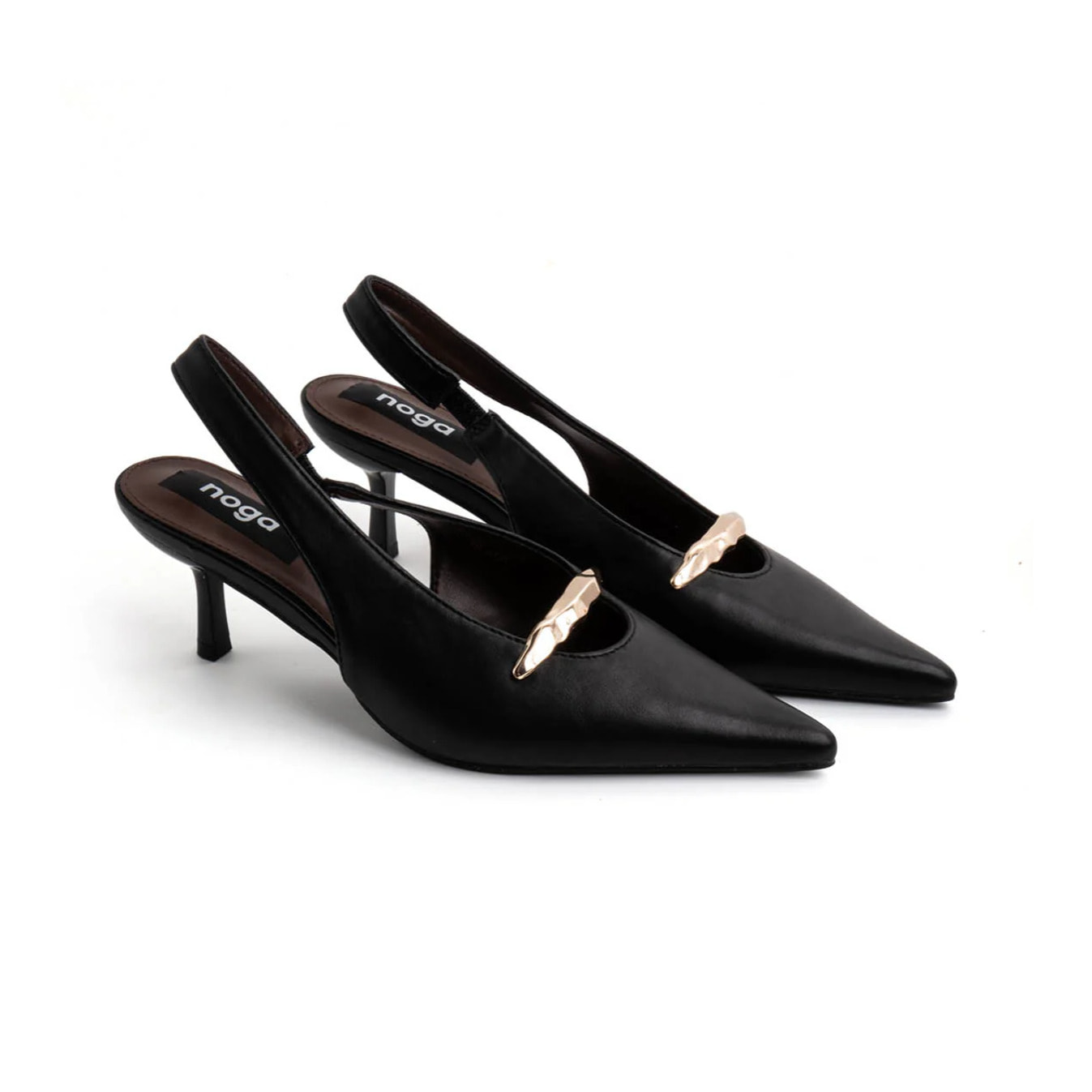 Slingback con dettaglio oro e tacco spillo - NERO